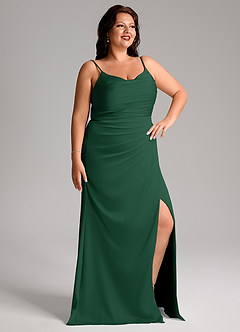 Azazie Deandra Bridesmaid Dresses Dark Green Mermaid Pleated Stretch Satin Dress image4