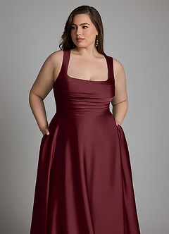 Azazie Azaria Robes de demoiselle d'honneur Robe Trapèze en Satin extensible Corset Cabernet image12