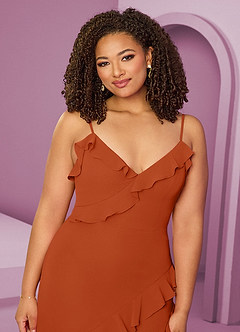 Barbie ♥ Azazie Jurken voor bruidsmeisjes Jurk van Chiffon met Kolom Verbrande Sinaasappel image14