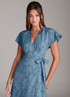 Azazie Ling Bridesmaid Dresses Steel Blue A-Line Pleated Floral Burnout Dress image2