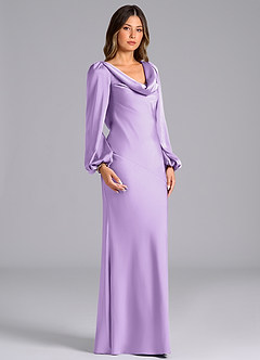 Azazie Rylina Bridesmaid Dresses Lilac Mermaid Long Sleeve Stretch Satin Dress image3