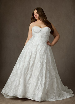 Azazie Meadow Vestidos de novia Vestido de Diamante Blanco de Jacquard Desgastado Floral de Corte Princesa con Sin tirantes image11