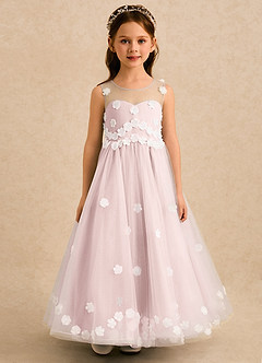 Azazie Sadie Flower Girl Klänningar Klänning A-Line i Tyll Hjärtformad urringning image4