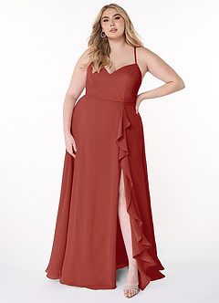 Azazie Naeem Bridesmaid Dresses Terracotta A-Line V-Neck Ruffle Chiffon Dress image7