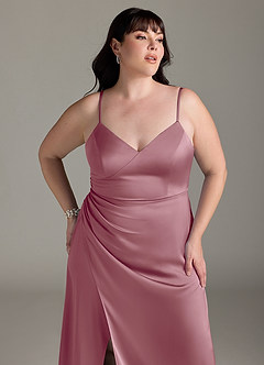 Azazie Marchella Bridesmaid Dresses Vintage Mauve A-Line Corset Stretch Satin Dress image11