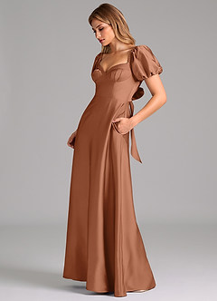 Azazie Fatima Bridesmaid Dresses Bronzer A-Line Pleated Stretch Satin Dress image5