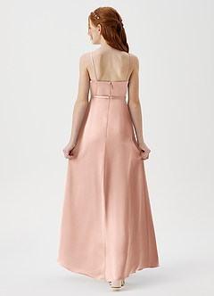 Azazie Kaylee Junior Rose Gold A-Line with Belt Stretch Satin Dress image2