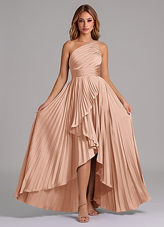 Azazie Lyrica Jurken voor bruidsmeisjes Jurk van Stretch Satijn met A-Lijn One-Shoulder Rosé Goud image6