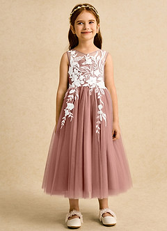 Azazie Sundae Robe Demoiselle D'honneur Fillette Robe Princesse en Dentelle Rose De Cèdre image7