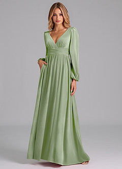 Azazie Norah Bridesmaid Dresses Dusty Sage A-Line Long Sleeve Velvet Dress image1