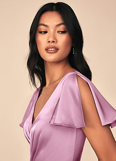 Azazie Soren Bridesmaid Dresses Candy Pink A-Line Pleated Stretch Satin Dress image6