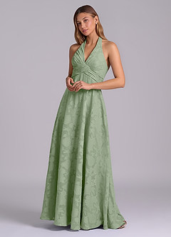 Azazie Tessie 신부 들러리 드레스 A라인 주름진 플로럴 번아웃 바닥 길이 드레스 image4