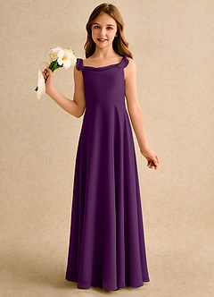 Azazie Puppy Girls Formal Blumenmädchenkleider A-Linie Plissee Chiffon Kleid Traube image3