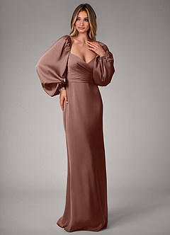 Azazie Sonata Bridesmaid Dresses Espresso Sheath Long Sleeve Stretch Satin Convertible Dress image4