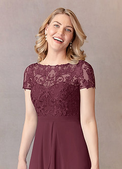 Azazie Mamie Kleider für die Brautmutter A-Linie Spitze Chiffon Kleid Cabernetrot image5