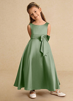 Azazie Lindy Flower Girl Dresses Matcha A-Line Pleated Matte Satin Dress image9
