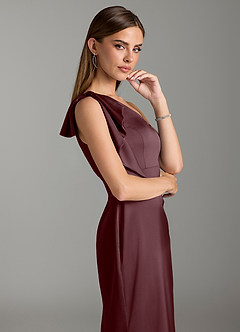 Azazie Rinna Bridesmaid Dresses Sangria Mermaid Ruched Stretch Satin Dress image6