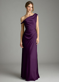 Azazie Emerson Bridesmaid Dresses Grape Mermaid Off the Shoulder Stretch Satin Dress image4