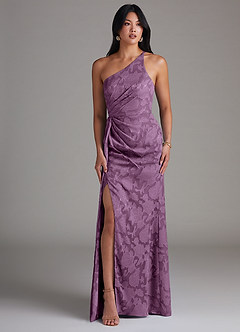 Azazie Mika Jurken voor bruidsmeisjes Jurk van Bloemen Burn-out met Kolom One-Shoulder Blauweregen image3