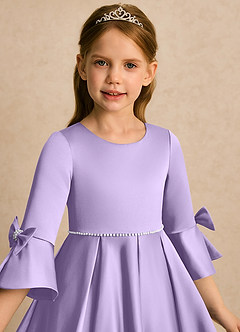 Azazie Eliza Flower Girl Dresses Lilac A-Line Pleated Matte Satin Dress image6