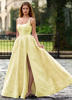 Thyme Jaune Robe de bal trapèze à fleurs 3D