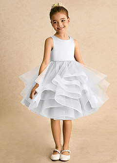 Azazie Tinie Flower Girl Dresses White Ball-Gown Bow Tulle Dress image3