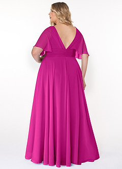 Azazie Pamela Bridesmaid Dresses Fuchsia A-Line V-Neck Pleated Chiffon Dress image2