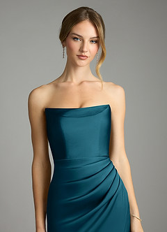Azazie Leonis Bridesmaid Dresses Ink Blue Mermaid Pleated Stretch Satin Convertible Dress image4