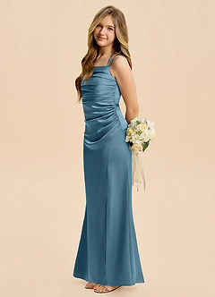 Azazie Nova Junior Bermuda A-Line Pleated Stretch Satin Dress image1