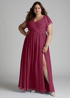 Azazie Zella Brautjungfernkleider A-Linie Spitze Chiffon Kleid Maulbeerrot image8