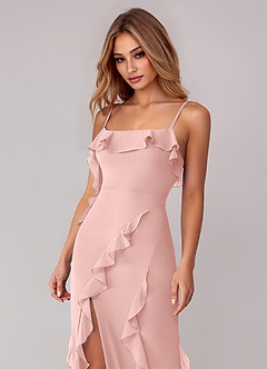 Azazie Malia Bridesmaid Dresses Powder Pink Sheath Ruched Chiffon Dress image2