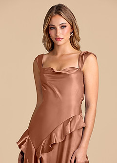 Azazie Sloane 신부 들러리 드레스 A라인 스윗하트 네크라인 메탈릭 새틴 바닥 길이 드레스 image7