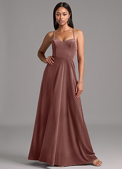 Azazie Mei Vestidos de damas de honor Vestido de Expresado de terciopelo de Corte en A con Corsé image3