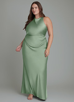 Azazie Evadne Bridesmaid Dresses Matcha Sheath Pleated Stretch Satin Dress image12