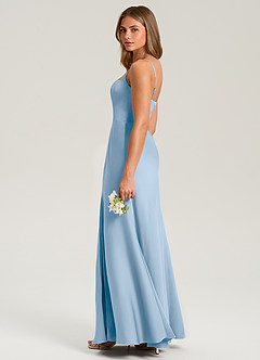 Azazie Lidia Bridesmaid Dresses Powder Blue Mermaid Side Slit Stretch Satin Dress image13