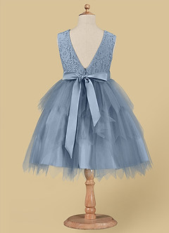 Azazie Chica Flower Girl Dresses Dusty Blue A-Line Lace Tulle Dress image6