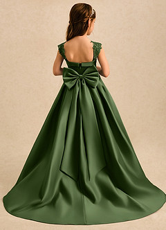 Azazie Genie Flower Girl Dresses Olive Ball-Gown Off the Shoulder Matte Satin Dress image2