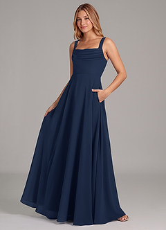 Azazie Shaude Bridesmaid Dresses Dark Navy A-Line Pleated Chiffon Dress image4