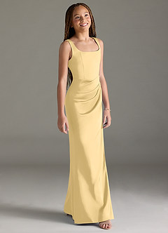 Azazie Mero Junior Butter Mermaid Pleated Stretch Satin Dress image3