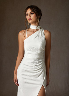 Azazie Misty Wedding Dresses Diamond White Sheath One Shoulder Floral Jacquard Dress image7