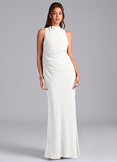 Azazie Evadne Bridesmaid Dresses White Sheath Pleated Chiffon Dress image3