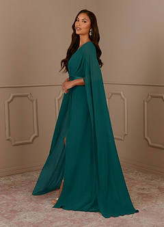 Azazie Isa Mother of the Bride Dresses Peacock A-Line V-Neck Pleated Chiffon Dress image2