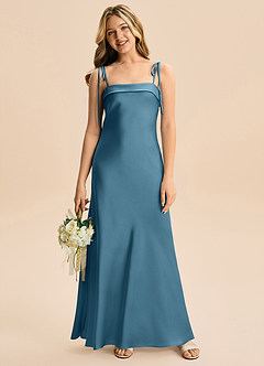 Azazie Willa Junior Bermuda A-Line Bow Stretch Satin Dress image4