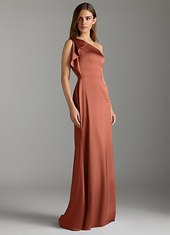 Azazie Rinna Brautjungfernkleider Meerjungfrau-Linie Gestreift Stretch-Satin Kleid Lehm image3