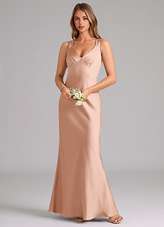Azazie Kamila Robes de demoiselle d'honneur Robe Trapèze en Satin extensible Plissée Or Rose image4