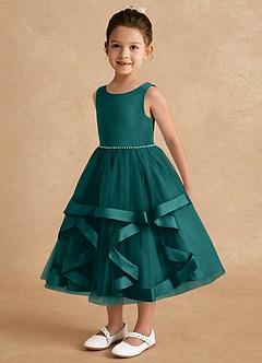 Azazie Posy Flower Girl Dresses Peacock A-Line Beaded Tulle Dress image3