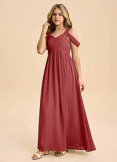 Azazie Lianne Junior Rust A-Line Off the Shoulder Chiffon Dress image6