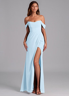 Azazie Johana Bridesmaid Dresses Sky Blue Mermaid Off the Shoulder Chiffon Convertible Dress image1