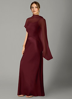 Azazie Jaleesa Bridesmaid Dresses Cabernet Sheath High Neck Stretch Satin Dress image4