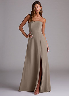 Azazie Wren Bridesmaid Dresses Taupe A-Line Side Slit Chiffon Convertible Dress image3